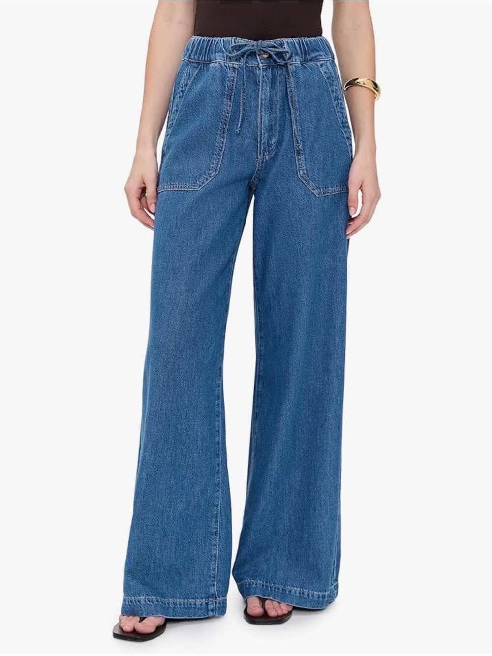 Paige Rumi Wide Leg Jeans 27 Nimes Med Denim Blue Slouchy Baggy Pull On Minimal